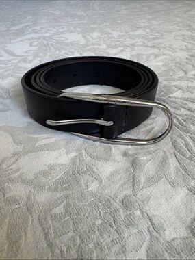 Banana Republic Black Genuine Cow Leather Belt with Silver-Tone Curved Buckle